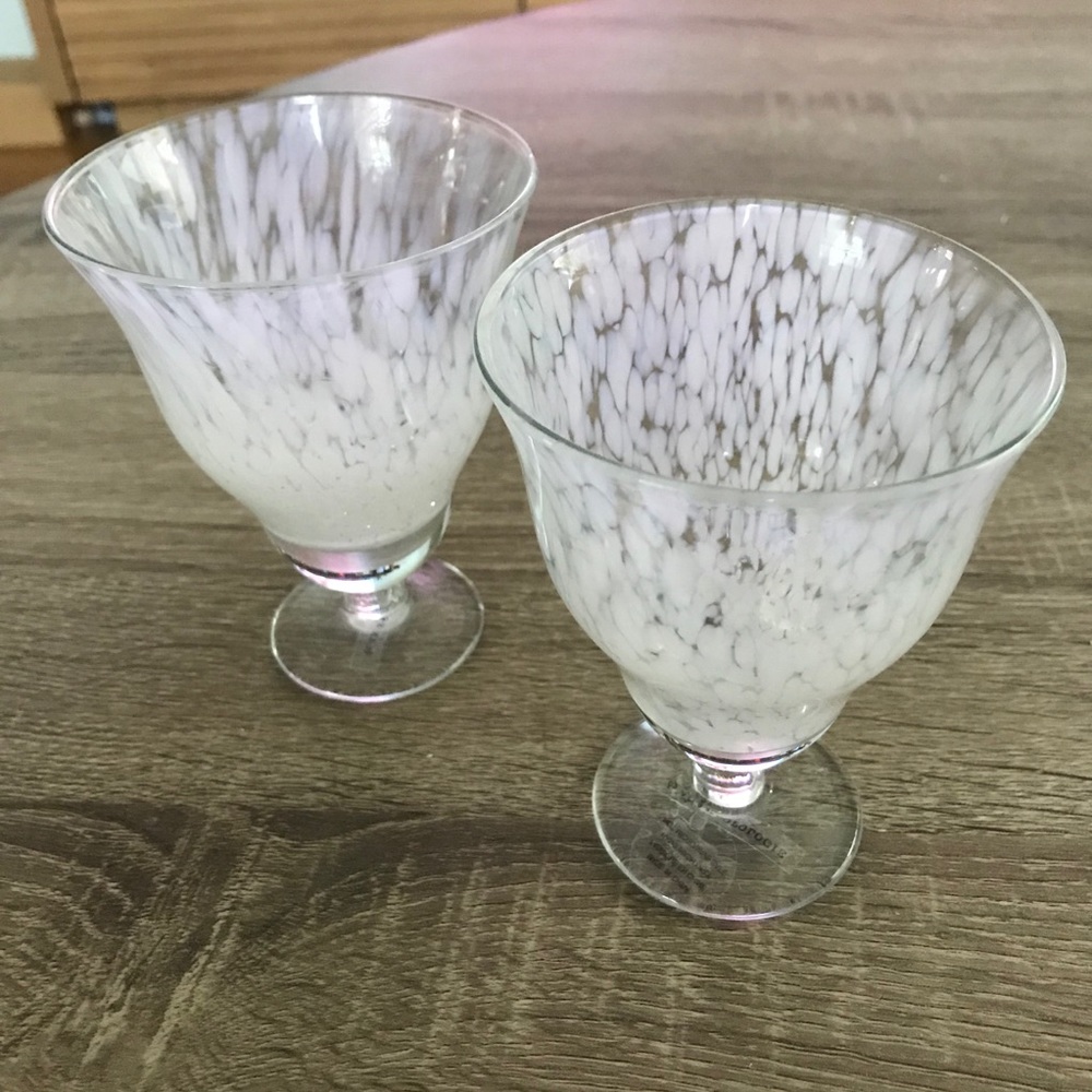Anthropologie White and Gray Speckled Glass Goblets